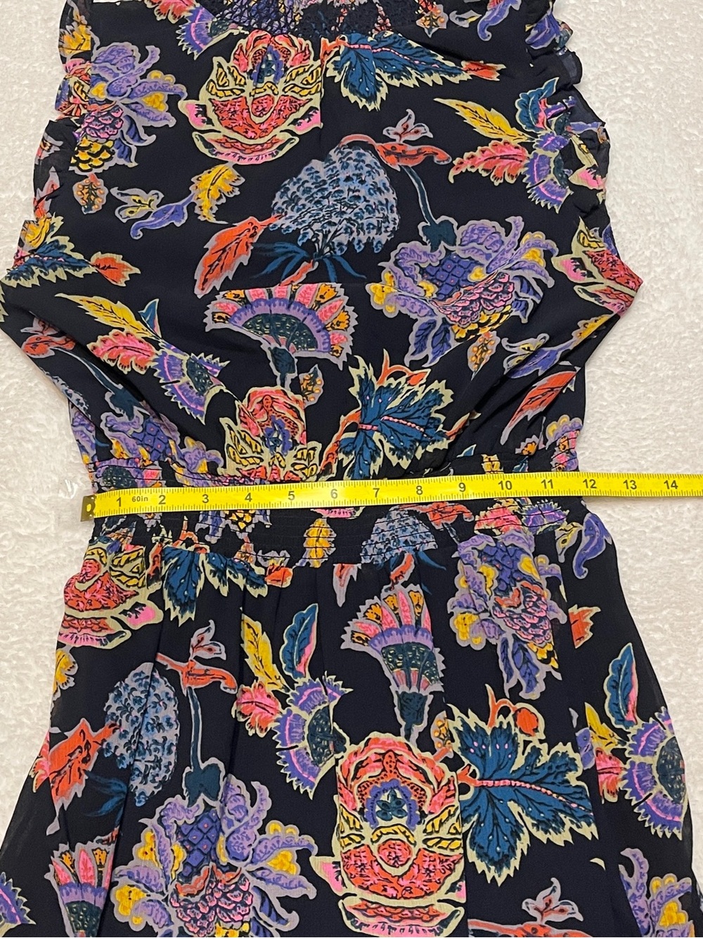 J. Crew Smocked Waist Bold Floral Print High Neck Sleeveless Summer Dress XS - Picture 7 of 15